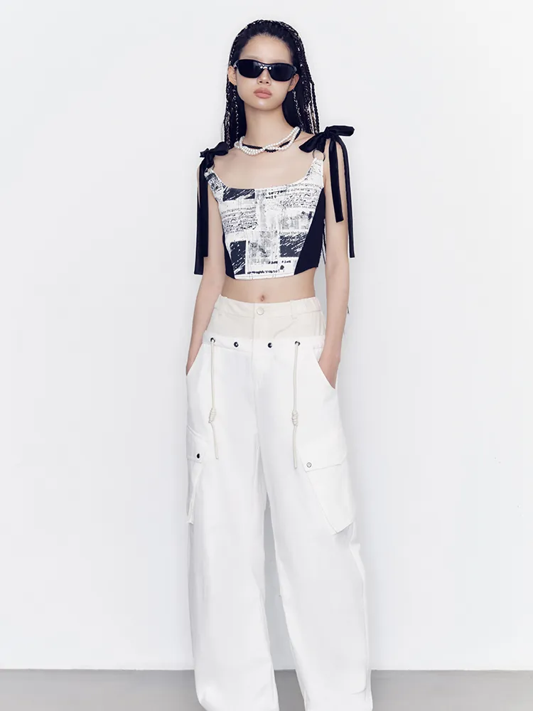 2Type Newspaper Shoulder-Ribbon Bottle-Neck Tops