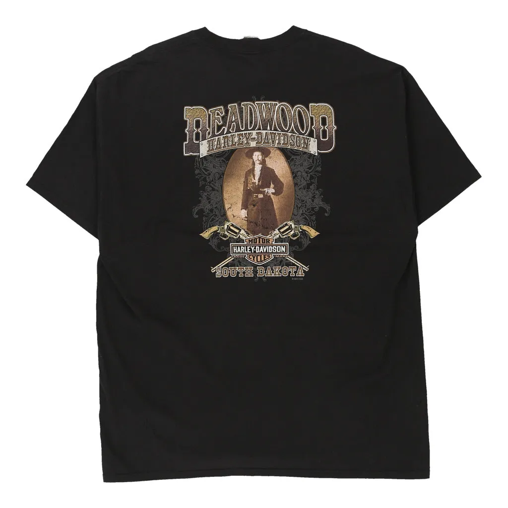 DeadWood, South Dakota Harley Davidson Graphic T-Shirt - 2XL Black Cotton