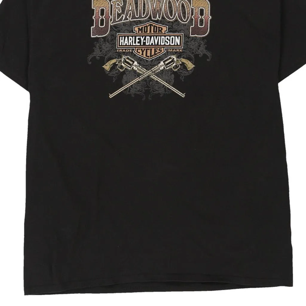 DeadWood, South Dakota Harley Davidson Graphic T-Shirt - 2XL Black Cotton