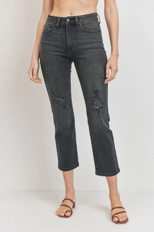 HIGH RISE STRAIGHT JEANS WITH DISTRESS