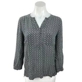 Joie Women's Black Medallion Print 100% Silk V-Neck Long Sleeve Blouse Top Sz S