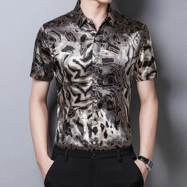 Leopard Print Satin Silk Shirt For Men