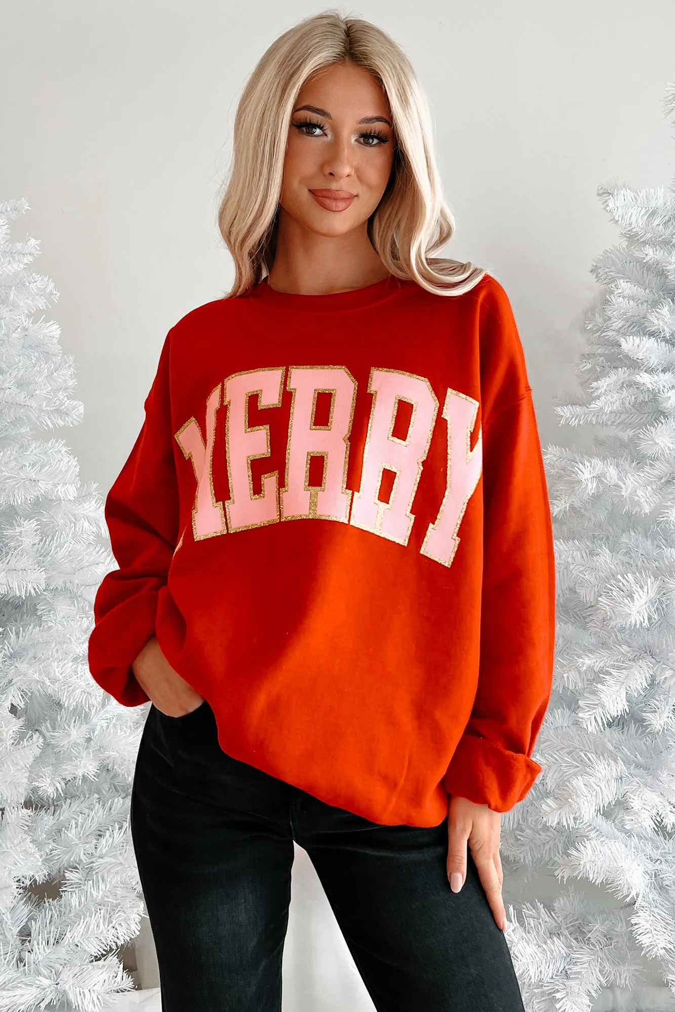 Merry Mischievous Graphic Sweatshirt (Red)