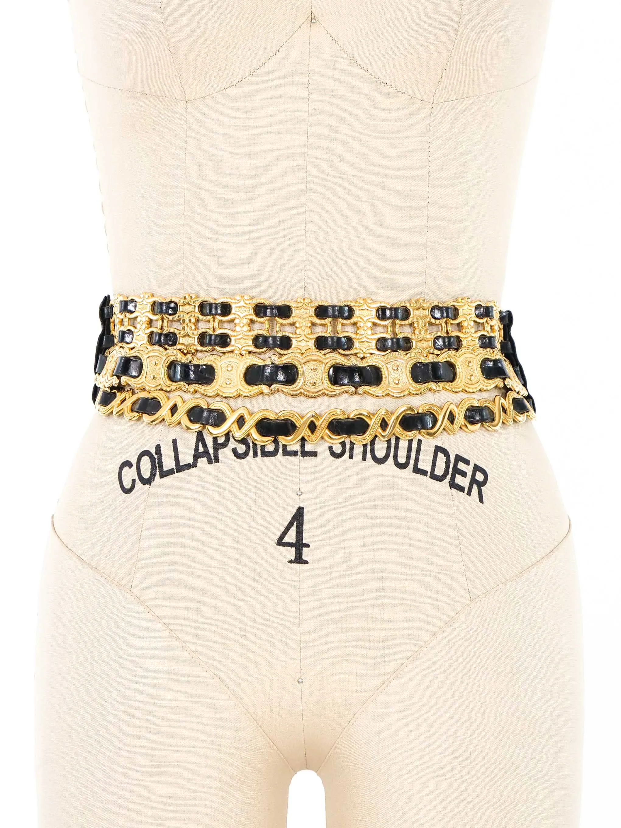 Multi Chain Embossed Leather Waist Belt