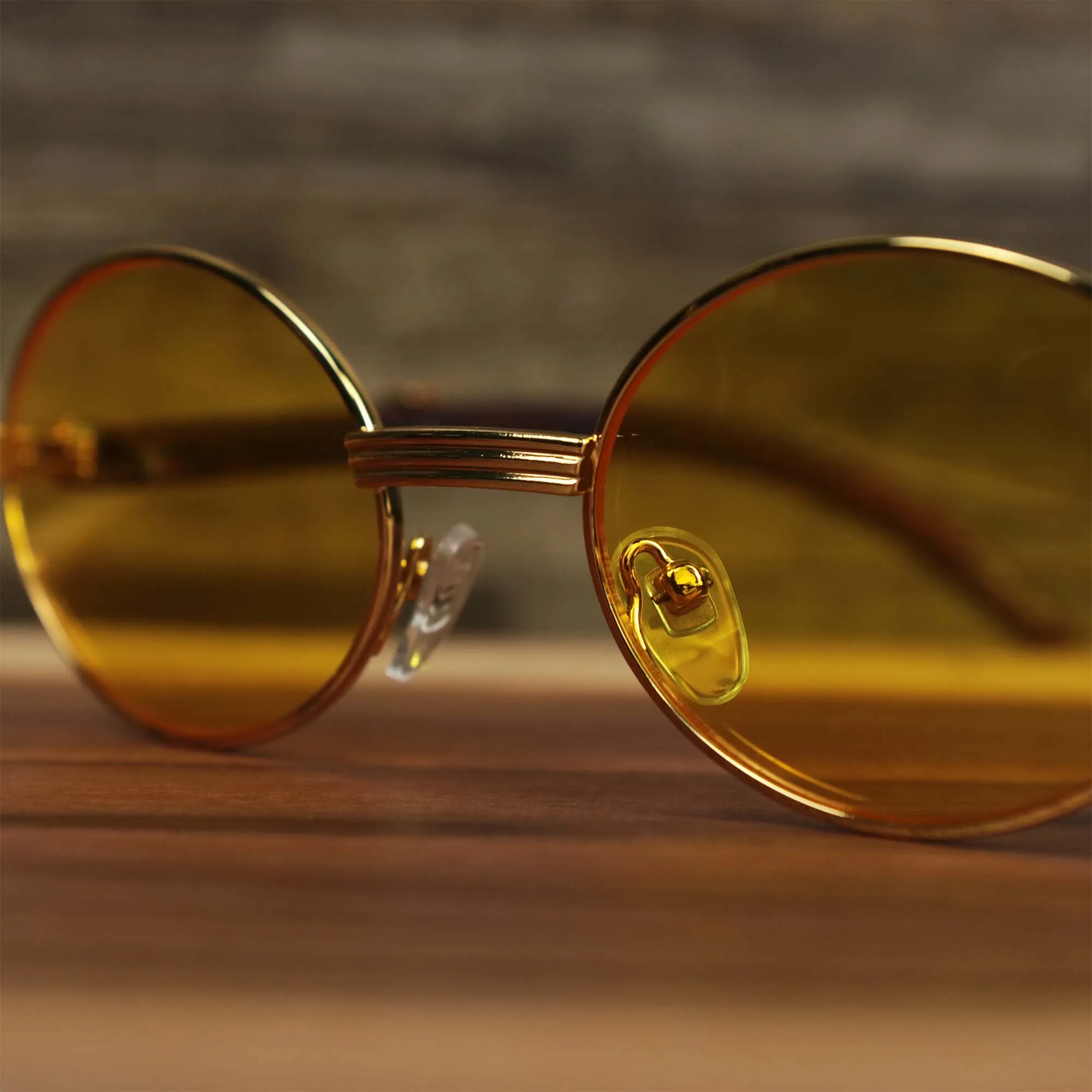 Oval 3 Row Frame Yellow Lens Sunglasses with Gold Frame