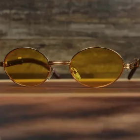 Oval 3 Row Frame Yellow Lens Sunglasses with Gold Frame