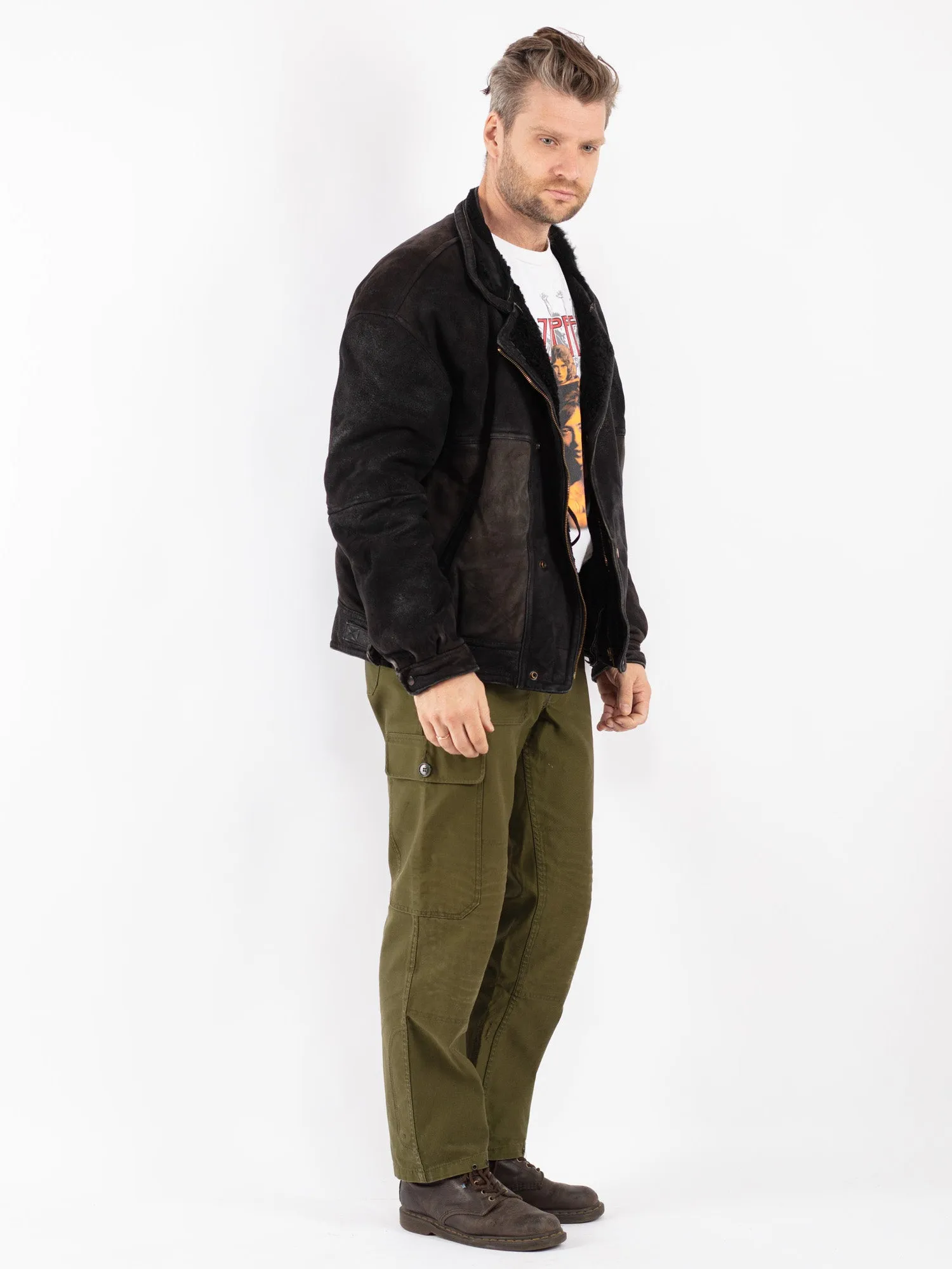 Vintage 90's Men Sheepskin Jacket in Black