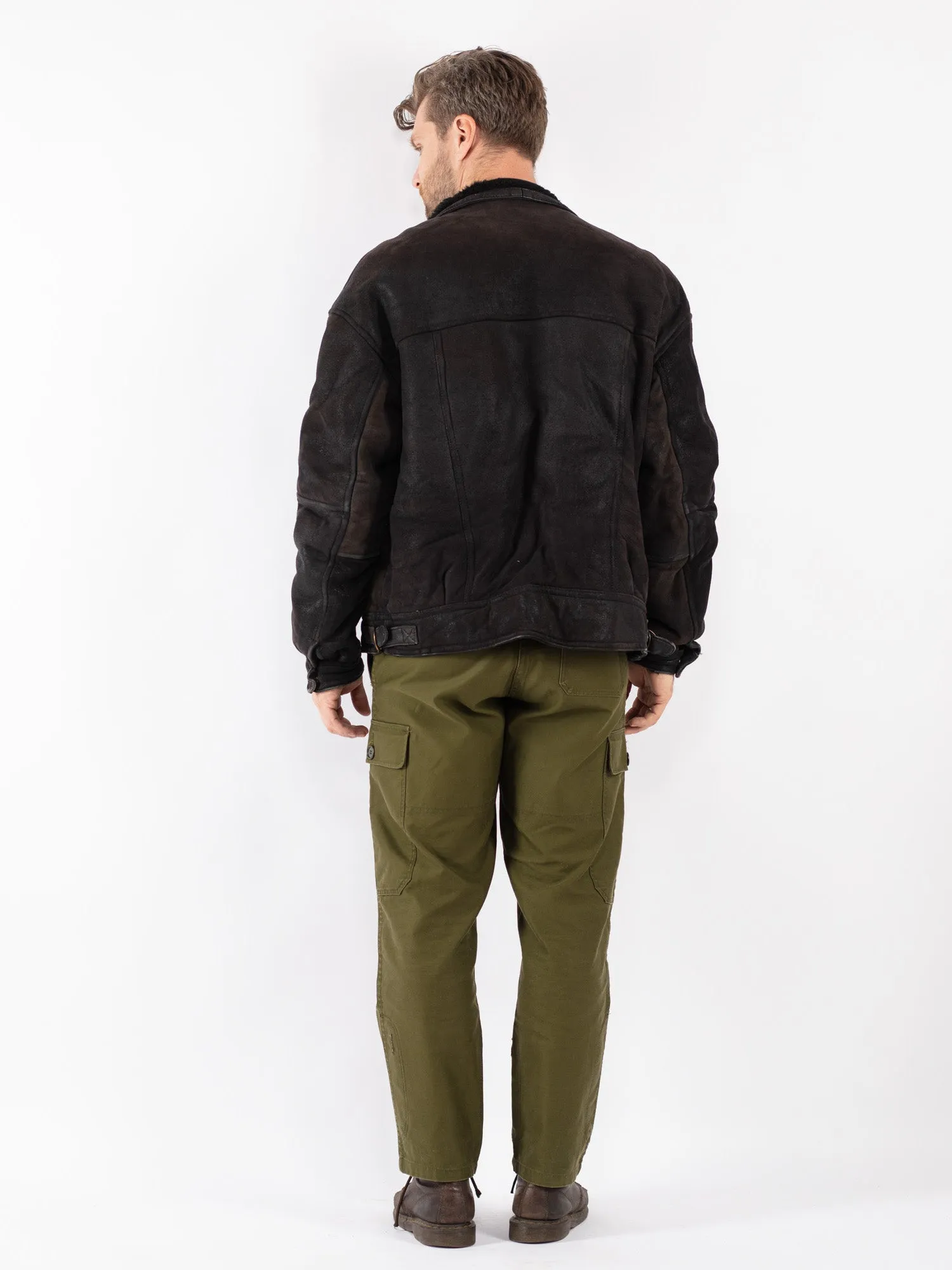 Vintage 90's Men Sheepskin Jacket in Black