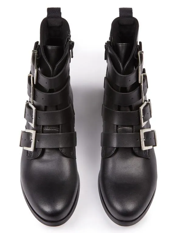 Will's Vegan Store Biker Boots 4 Strap Black