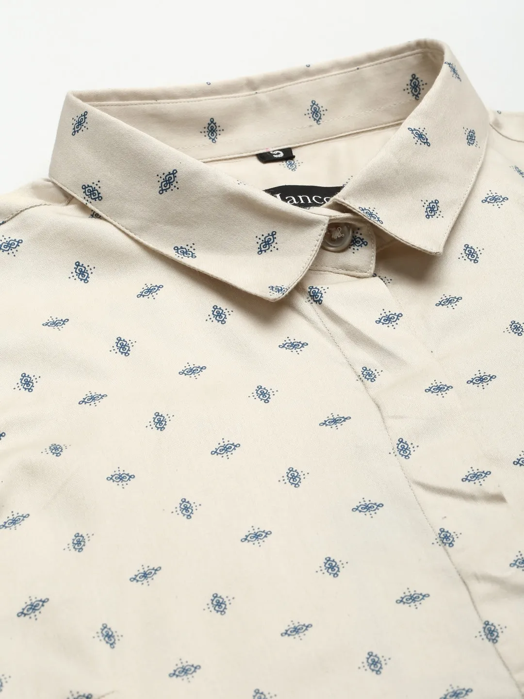 Women Beige Printed Cotton Slim Fit Formal Shirt